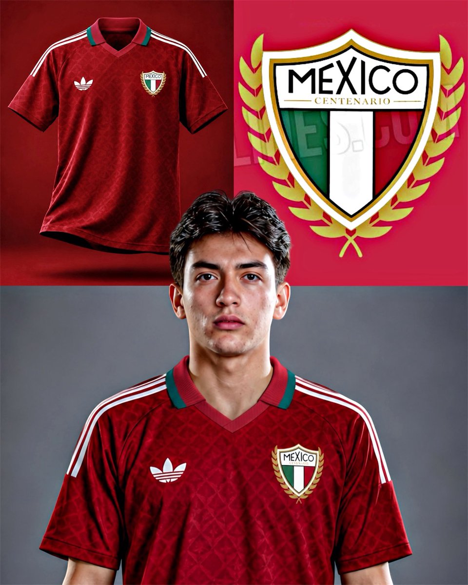AllFutbolMX's tweet photo. 🚨🤯 BREAKING: MEXICO’S NEW CREST FOR THE 2027 CENTENARY KIT HAS BEEN LEAKED. 

The design is inspired by the original jersey worn by El Tri at the inaugural 1930 FIFA World Cup. 🏆

Via @Footy_Headlines https://t.co/wRWEXeKxYe