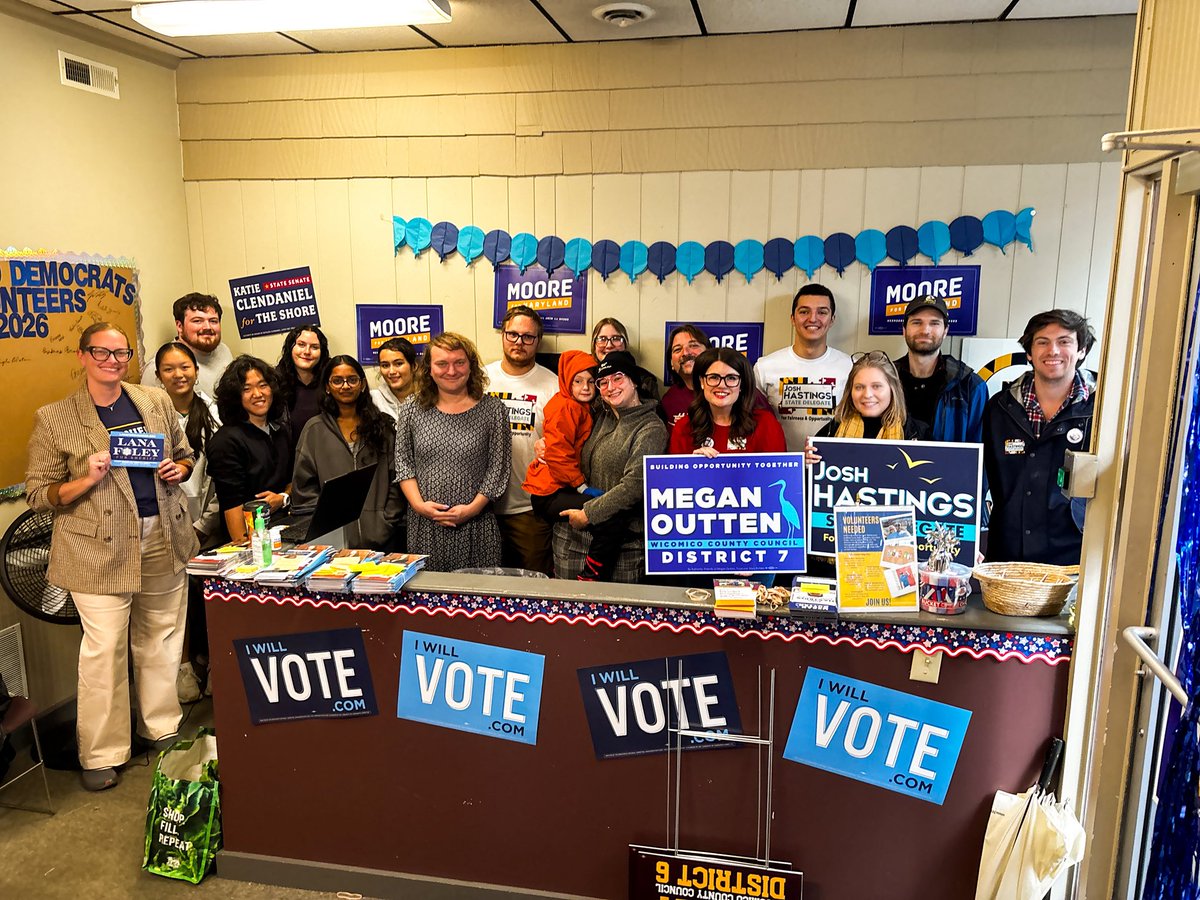 SarahForMD's tweet photo. #TeamElfreth fellows and I lent our support for Lower Shore candidates who refuse to be outworked even in the dreariest of weather! 🌧️We talked to voters alongside an Emerge Maryland sister Megan Outten, running for Wicomico County Council, as well as Dan Schwartz for Congress, Josh Hastings for State Delegate, Erin Shea Patterson for County Council, and more. Rain or shine, it was clear that these Do-Something Democrats have an affirmative, exciting vision for the Shore that is breaking through. 

Missed us? Join us on the Eastern Shore again as we knock doors for Emily Jackson for Talbot County Board of Education on October 11th. Sign up: https://t.co/6UjtwEYq5o