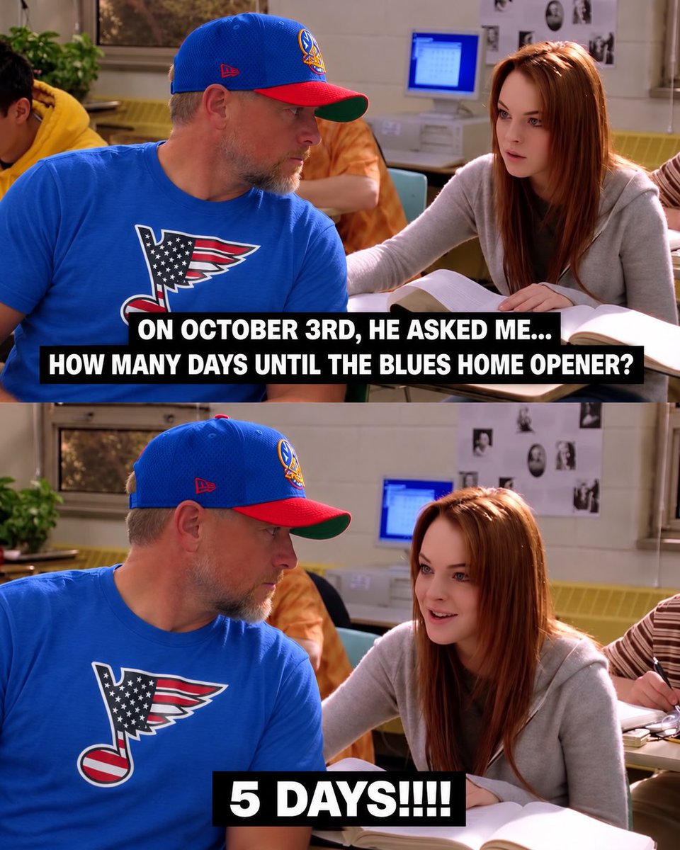 JABsMusic's tweet photo. On October 3rd, he asked me how many days until the Blues home opener… 💅
5 DAYS!!!! 💙💛🏒
So fetch. So Blues. 😂 #MeanGirlsDay #STLBlues #LetsGoBlues https://t.co/vkk1ay5clS