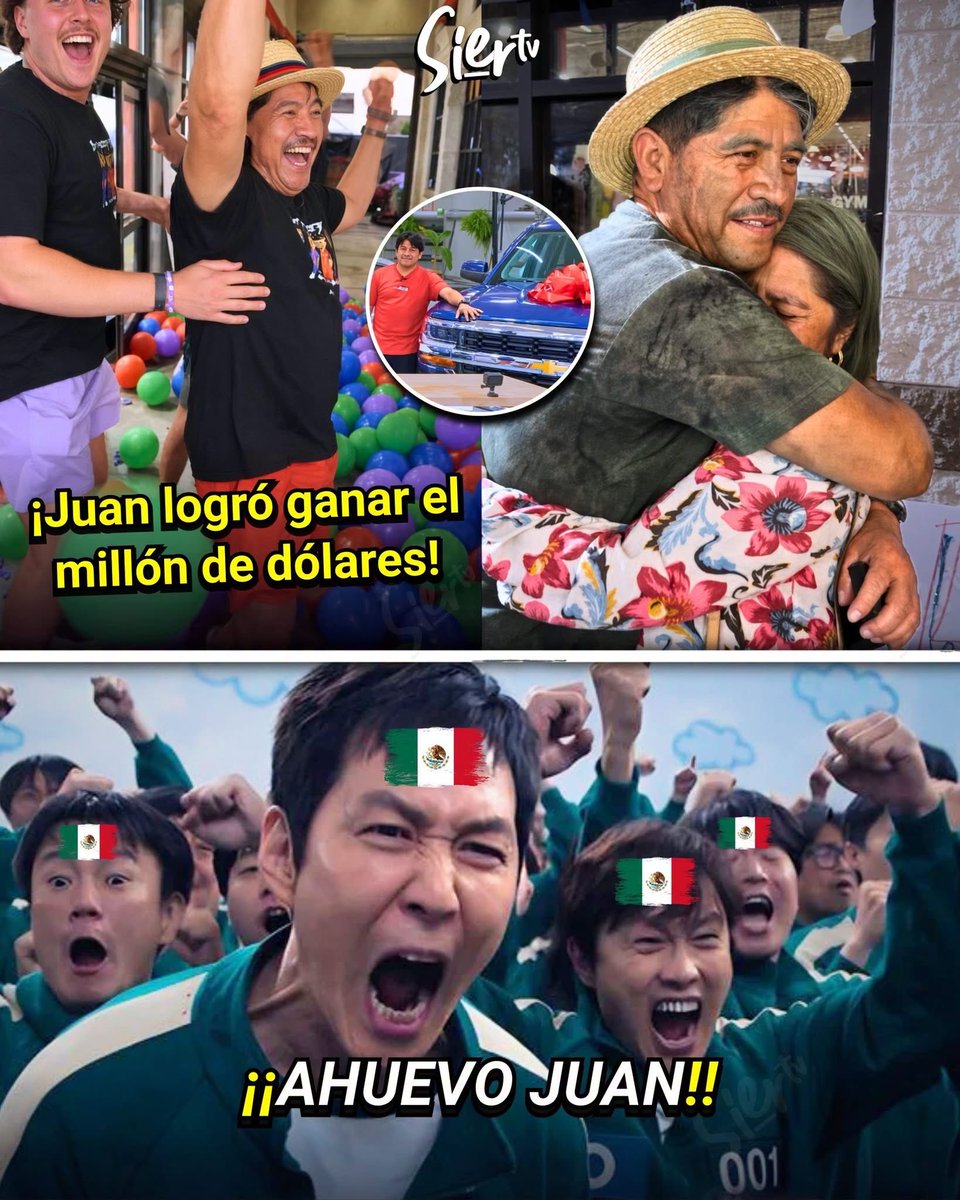VigiaCiudadano7's tweet photo. ¡LO LOGRÓ! Finalmente, Juan ganó el millón de dólares de MrBeast 🎉
El mexicano por fin salió del supermercado después de pasar más de 200 días encerrado dentro del reto.

Durante esos 200 días le pasó de todo:
- Hizo ejercicio todos los días.
- Lo encadenaron a una rubia durante 5 días.
- Comió más de 4 millones de calorías junto a su equipo.
- Aprendió a leer y escribir en inglés estando dentro del reto.
- Se lesionó el tobillo por todo el esfuerzo que hacía y ni así paró.
- Se ganó una camioneta Silverado para la chamba.
- Y salió con un anillo nuevo para su esposa, después de que tuvieron que vender el anterior por necesidad. 🥹

Juan demostró que los mexicanos somos unos chingones y podemos aguantar de todo por la familia. 🇲🇽👏
@MrBeast