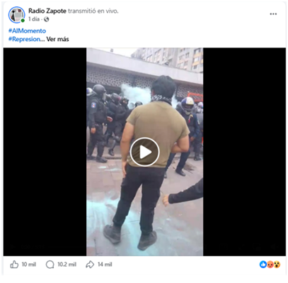 VaqueVeronica's tweet photo. @Claudiashein Si hubo represión afuera del metro Tlatelolco - Alc. Cuauhtémoc-CDMX (A. Rojo de la Vega)- había estudiantes, bebes. Video-Radio Zapote (Facebook) 1.8 millones de vistas (en PC), 10 mil comentarios (celular). https://t.co/khCISdqIqz