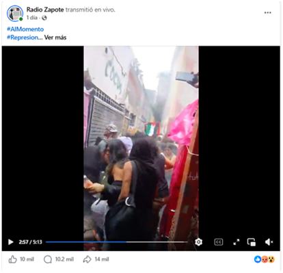 VaqueVeronica's tweet photo. @Claudiashein Si hubo represión afuera del metro Tlatelolco - Alc. Cuauhtémoc-CDMX (A. Rojo de la Vega)- había estudiantes, bebes. Video-Radio Zapote (Facebook) 1.8 millones de vistas (en PC), 10 mil comentarios (celular). https://t.co/khCISdqIqz
