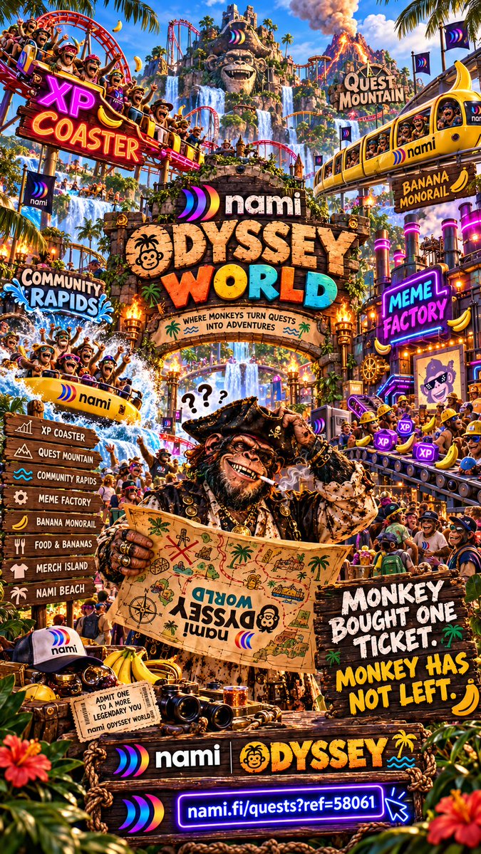 iamsounemployed's tweet photo. monkey entered Nami Odyssey expecting to do a couple quests and leave.

unfortunately @namidefi built the DeFi equivalent of an amusement park for tiny ape brain.

quests. XP. exploring features. community stuff. people making memes. monkey keeps finding another ride.

i have now lost track of how long i’ve been here. 🎢🐒

https://t.co/z22ebdgCwi