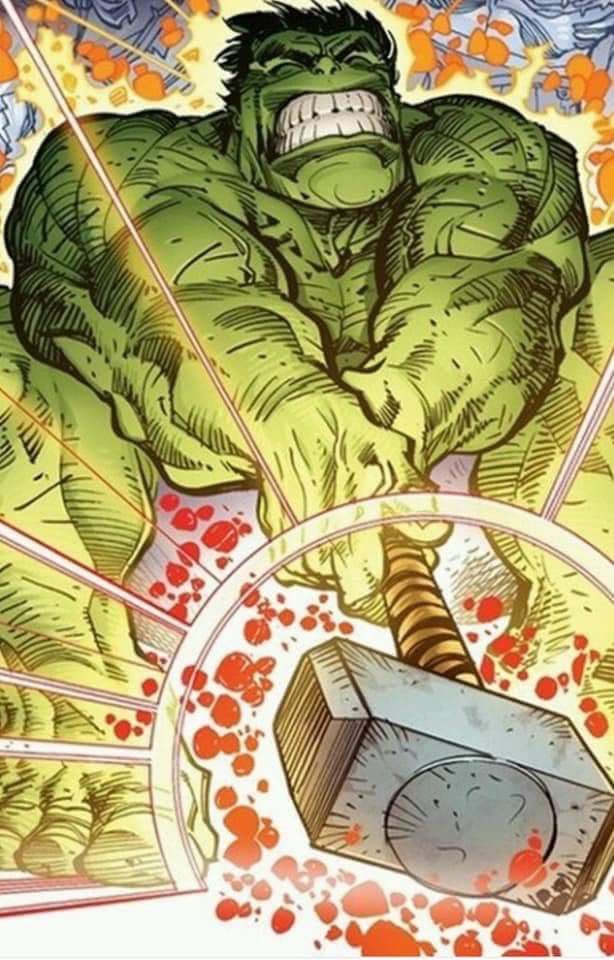 King_Shark02's tweet photo. Hulk has lifted Thor’s hammer in the comics, yet the MCU made him completely unable to move it.

If both versions possess incredible strength, why can comic Hulk lift Mjolnir while MCU Hulk can’t? https://t.co/uJ2GalXbE2