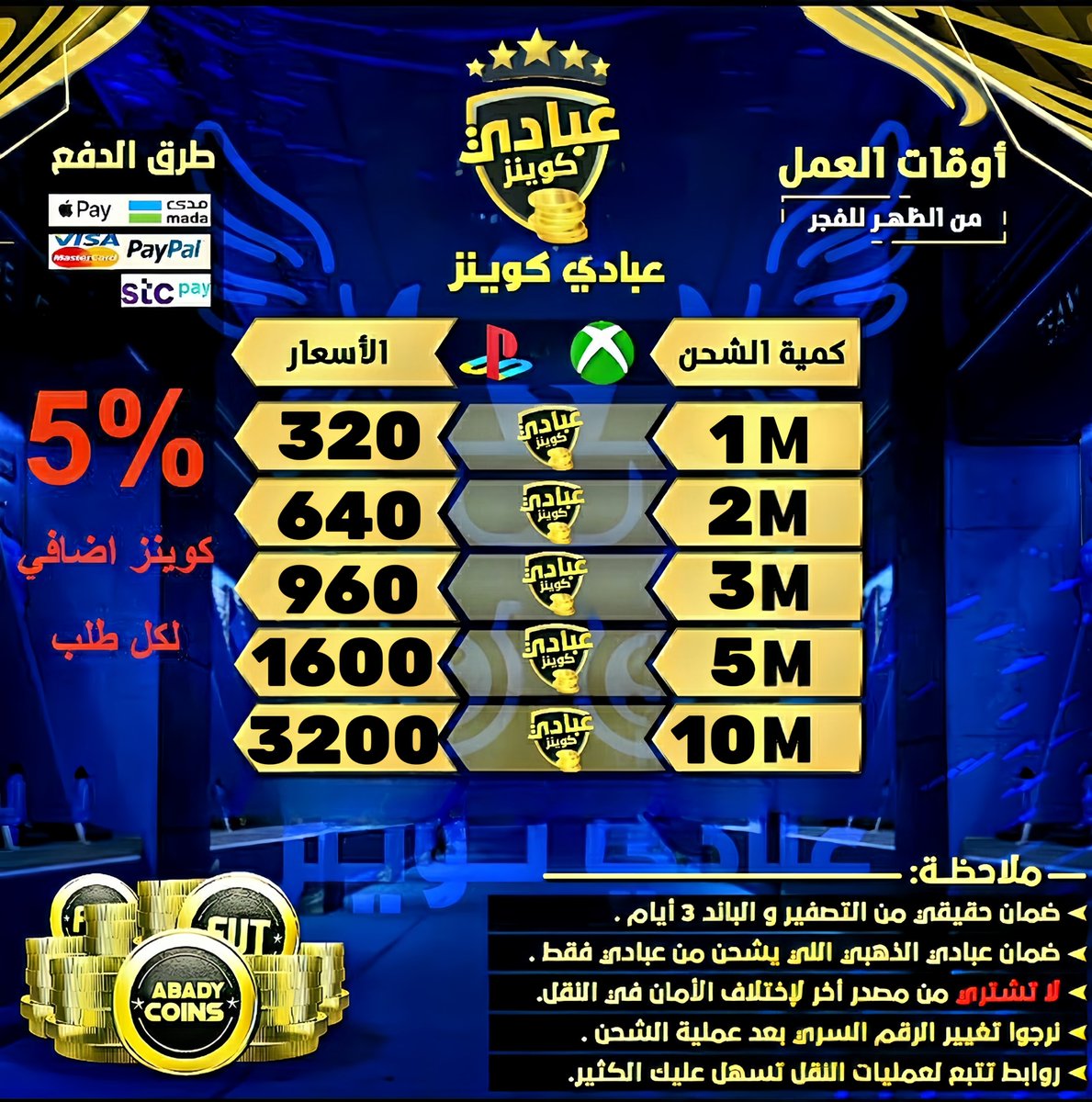 CoinsAbady's tweet photo. متجر عبادي كوينز الاشهر في عالم #كوينز
#فيفا_27
● شحن سريع ⚡️
● ارخص سعر متوفر الحين 💰
● انسى الباند و التصفير لو تشحن مني
● عرض لفترة محدوده %5 زيادة كوينز
-- طرق الدفع متنوعة، و كلها متوفرة 💳
التواصل واتساب :
https://t.co/ApH9SsNgNR
#اف_سي27
#FC27
#EAFC27
#عروض_أمازون
#فيفا27
#عروض_السعودية
#خصومات
#سحب
#عروض_نون
متوفر طرق دفع ل إمارات و كويت و قطر و بحرين و باقي الدول