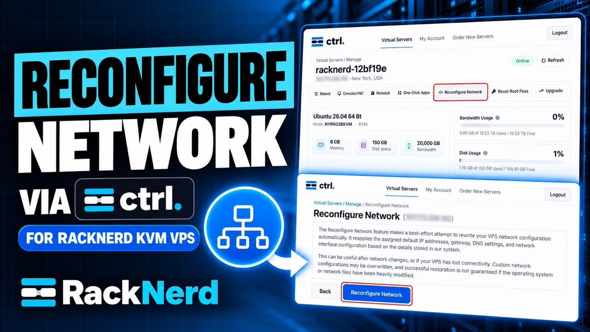 racknerd's tweet photo. 🎥 New Episode on RackNerdTV! ✅💻 How to Reconfigure Network via ctrl for RackNerd KVM VPS 🌐▶ WATCH HERE: https://t.co/4wmzJswRTc

🛒 ORDER VPS HOSTING https://t.co/HP3TbvUAWX

#RackNerd #KVMVPS #VPSHosting #Linux #SysAdmin https://t.co/35H5uZxz7O