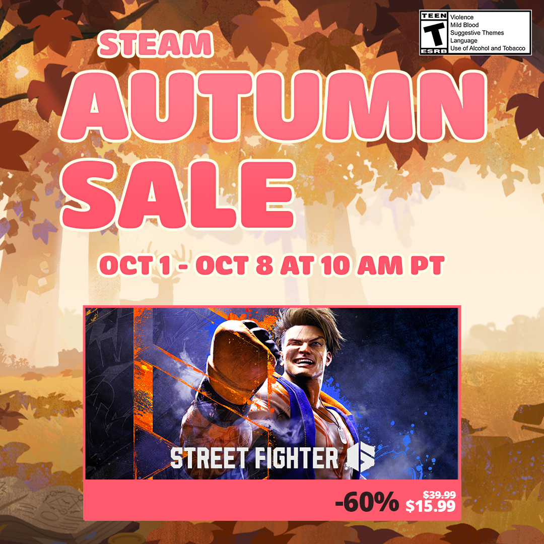 CapcomUSA_'s tweet photo. Saturday night's alright for fighting with the Steam Autumn Sale's great deals on Street Fighter 6 and MARVEL vs. CAPCOM Fighting Collection: Arcade Classics at up to 68% off! Act fast for these downright fierce savings!

SF6: https://t.co/gqYuKXT2R8
MvC: https://t.co/5GZ7BgqRD7 https://t.co/fG0YpmPnrs