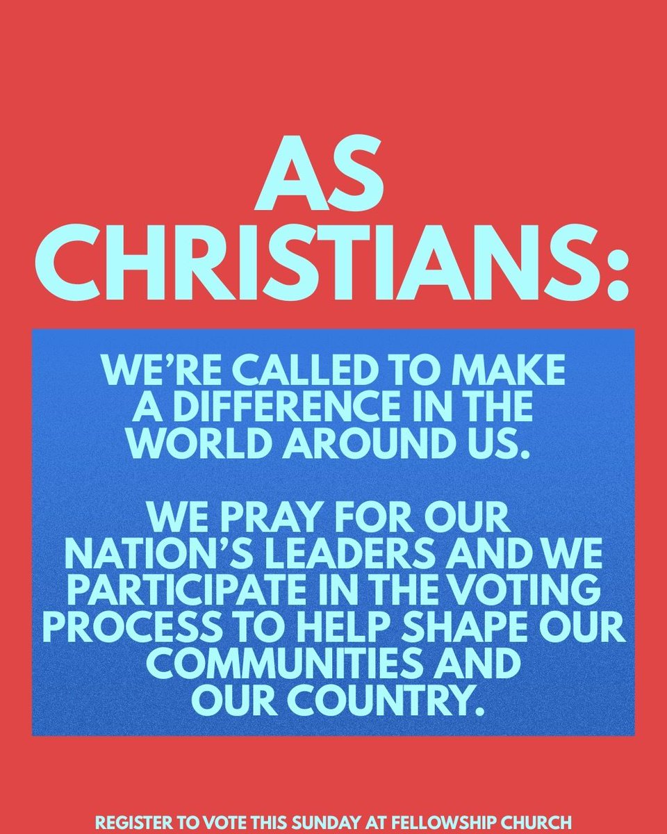 fc's tweet photo. As Christians, we're called to make a difference in the world around us.

The Texas voter registration deadline is Monday, October 5! Register to vote this Sunday at any Fellowship Church location before or after service. https://t.co/WksHEoFoO2