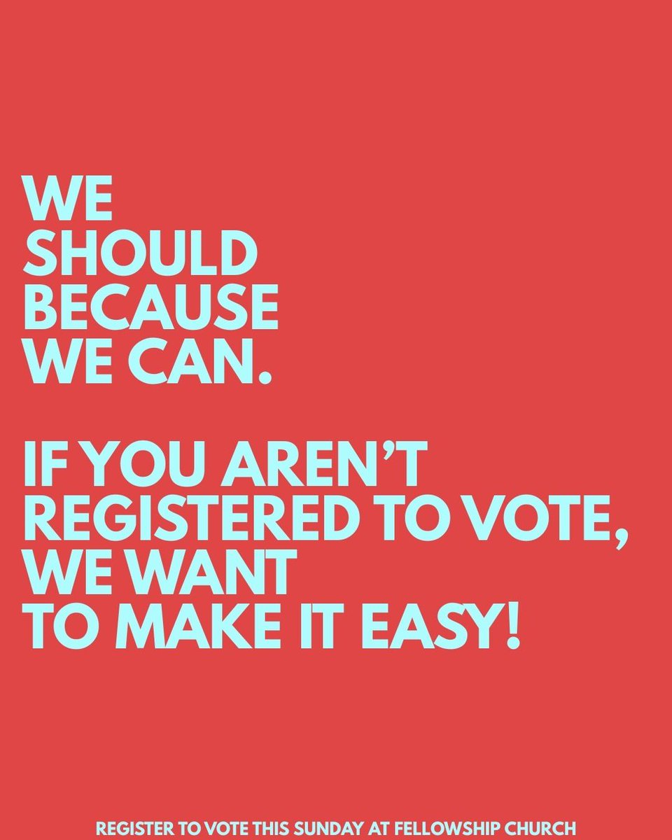 fc's tweet photo. As Christians, we're called to make a difference in the world around us.

The Texas voter registration deadline is Monday, October 5! Register to vote this Sunday at any Fellowship Church location before or after service. https://t.co/WksHEoFoO2