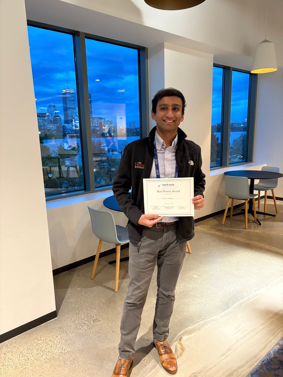 mohantymusic's tweet photo. Thank you to @NewEngCompBio for a terrific inaugural #NECB2026, an @iscb partner conference hosted at @MSFTResearch!

Honored &amp; grateful to receive a Best Poster Award for fitness landscape design (FLD)!
FLD paper 1: https://t.co/PvmpGJVfPE
FLD preprint 2:
https://t.co/S7taL5ZZ9b https://t.co/49LMxOC10u