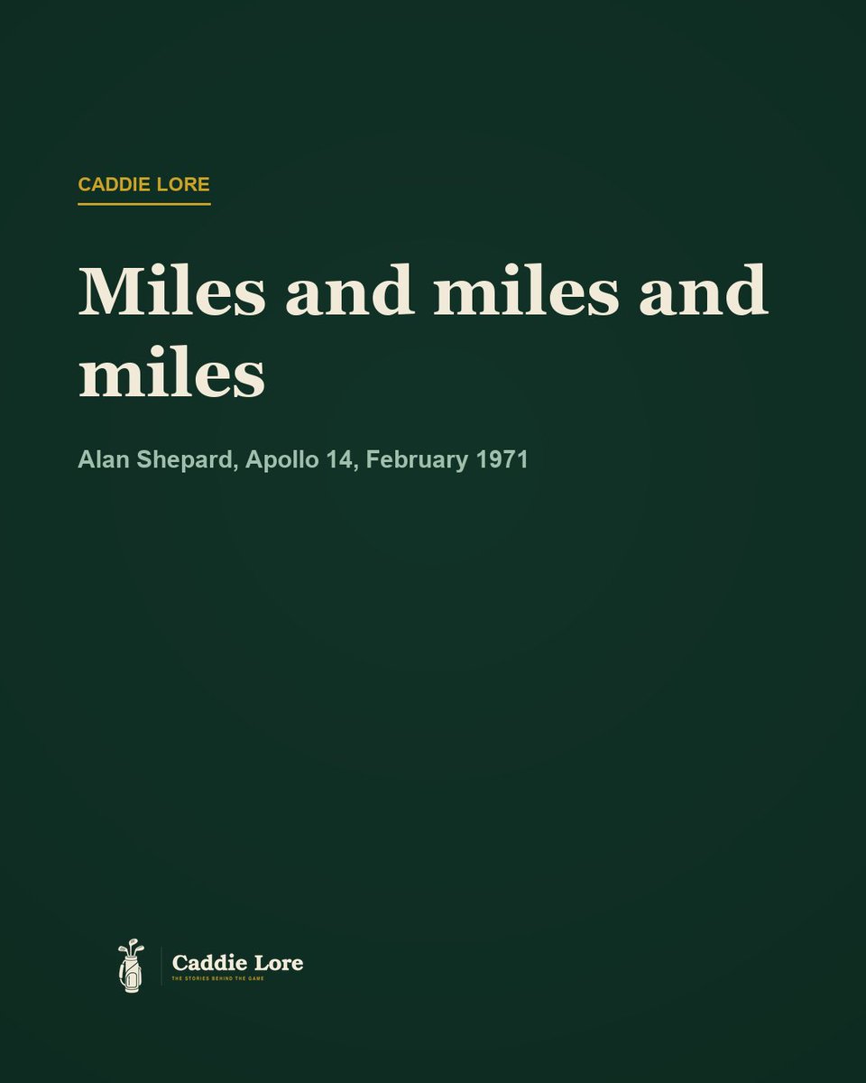 caddielore's tweet photo. Alan Shepard hit a golf ball on the moon in February 1971, one-handed, a six-iron head fixed to a sample tool. He said it went "miles and miles and miles." Later he put it at 200 yards. In 2021 an image specialist checked orbiter photos. About 40 yards. https://t.co/45uUZnGzOh