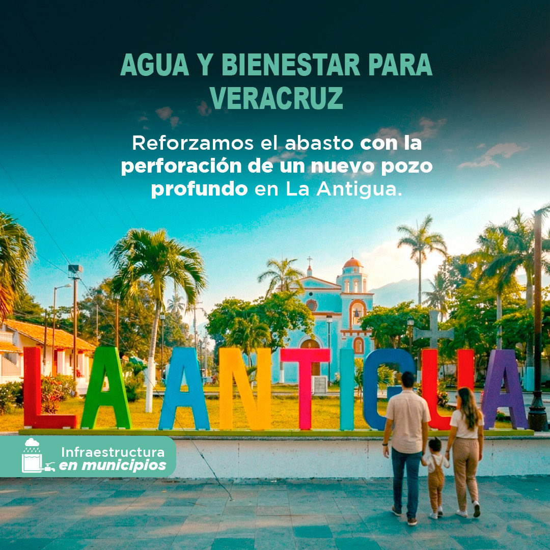 conagua_mx's tweet photo. ¡Más agua para las familias de La Antigua!

El @GobiernoMX, a través de la #Conagua, impulsa la perforación de un nuevo pozo profundo para fortalecer el abasto de agua en Veracruz.

Más infraestructura hídrica para garantizar el derecho humano al agua. https://t.co/F1s0aloIQk