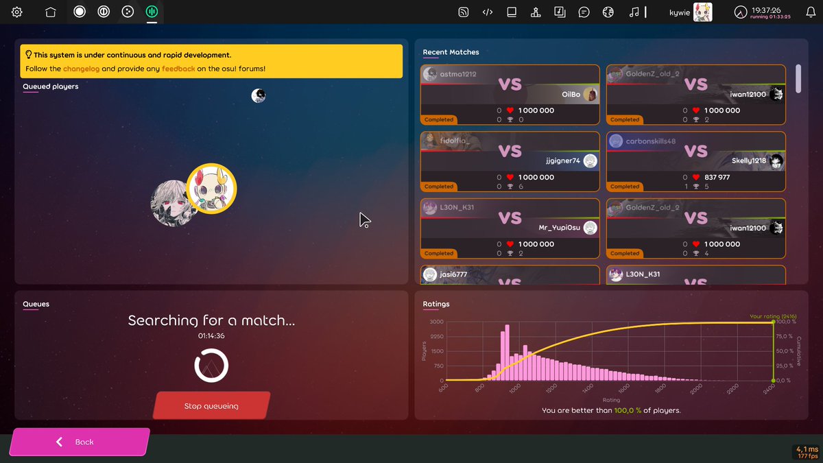 EtternaOffline's tweet photo. i sure would love to get a ranking that isnt provisional so i can be on the osu mania ranked leaderboards but sadly peppy didnt think at all when adding this gamemode nor any changes made to it after https://t.co/HPz1Tloo1M