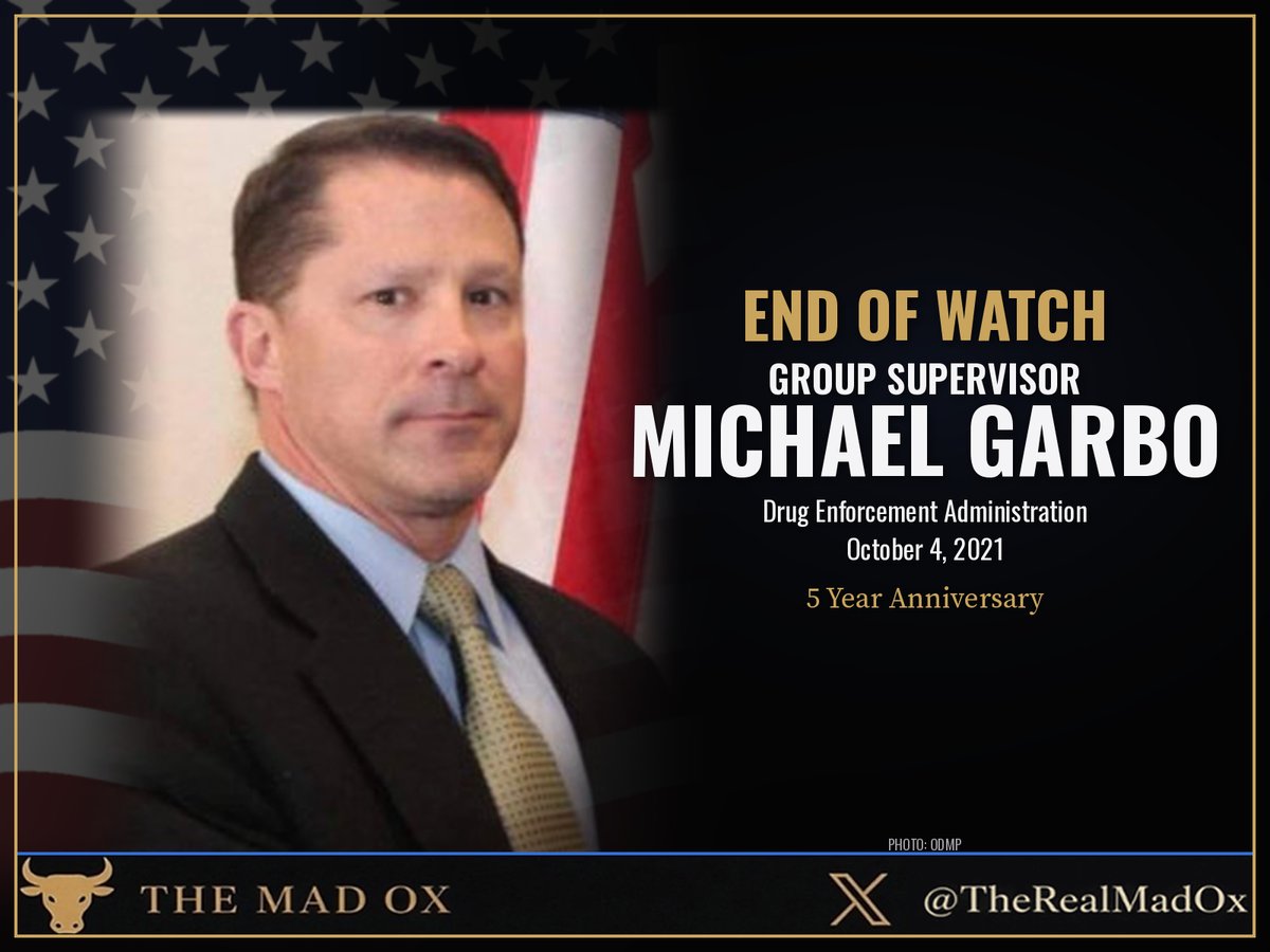 TheRealMadOx's tweet photo. Five years ago today, DEA Group Supervisor Mike Garbo was shot and killed at a train station in Tucson.

He and other regional task force members were inspecting an Amtrak train at the Amtrak Station in Tucson, Arizona.

A train station. The kind of place your family sits and waits for a ride home without a second thought.

Group Supervisor Michael Gale Garbo of the Drug Enforcement Administration was working that platform so you never had to think about it. He gave his life doing it.

End of watch, October 4, 2021. We honor Group Supervisor Garbo.

H/t: Officer Down Memorial Page