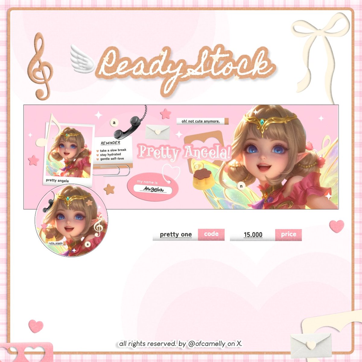 ofCamelly's tweet photo. 🎀💭 ౿ ⊹ boleh bantu rt? timakaci~  <3🩷

pagi semua.. lya kali ini balik lagi membawakan 4 rs angela mlbb nih

💰 : 15.000 / satuannya

take layout bisa langsung dm aku ia, dan jangan lupa untuk mt after dm!

tag. #bealanja https://t.co/yGY9G88Fix