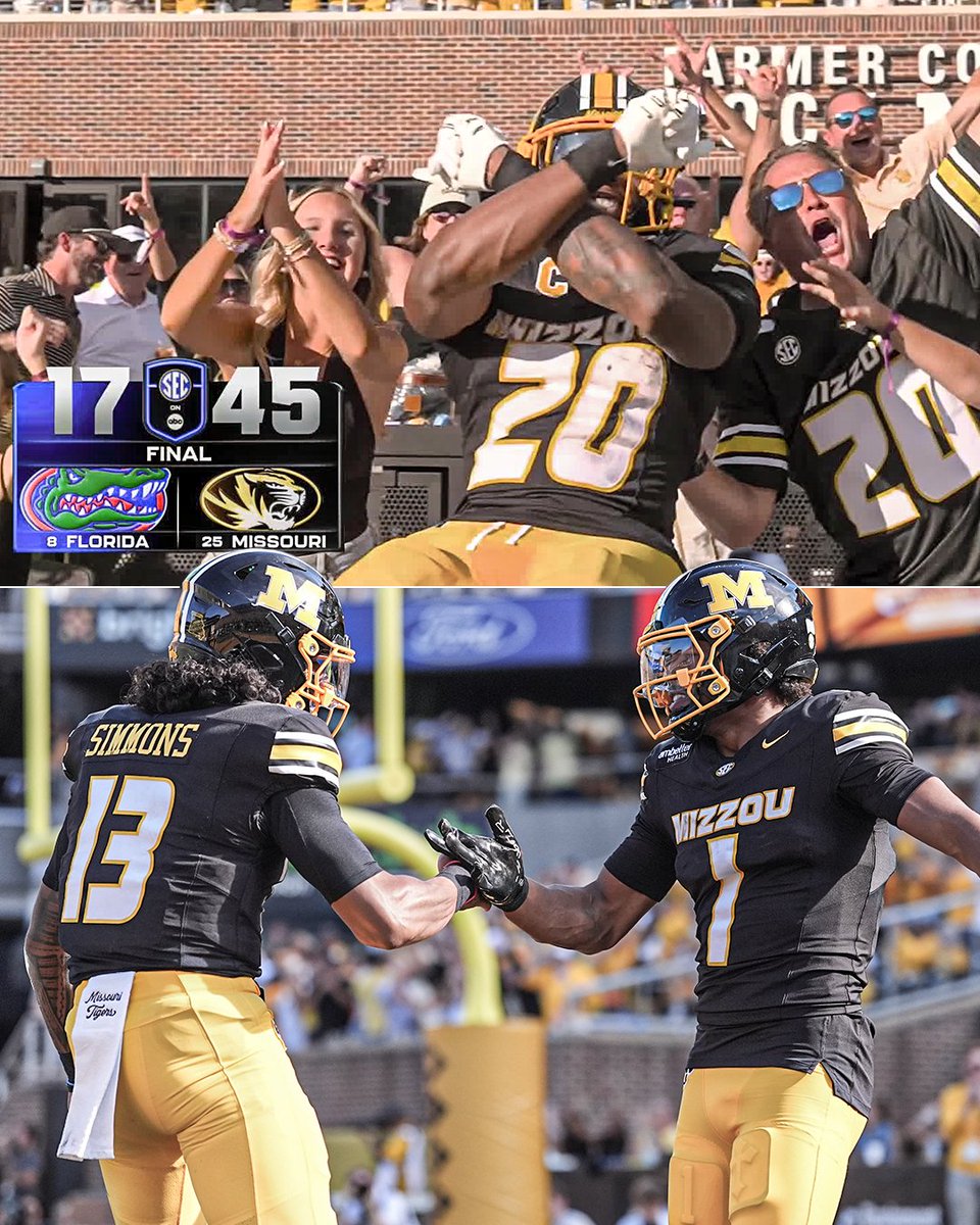 SECNetwork's tweet photo. The largest win over an AP Top 10 team in @MizzouFootball history 🐯 https://t.co/l1iHsoFR0I