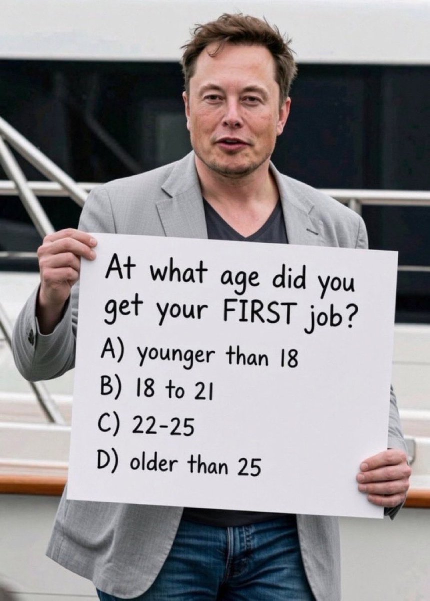 Muskyy86's tweet photo. How old were you when you earned your first paycheck? 💵👇

A) Under 18
B) 18–21
C) 22–25
D) 26+ https://t.co/GXW2dWxnND