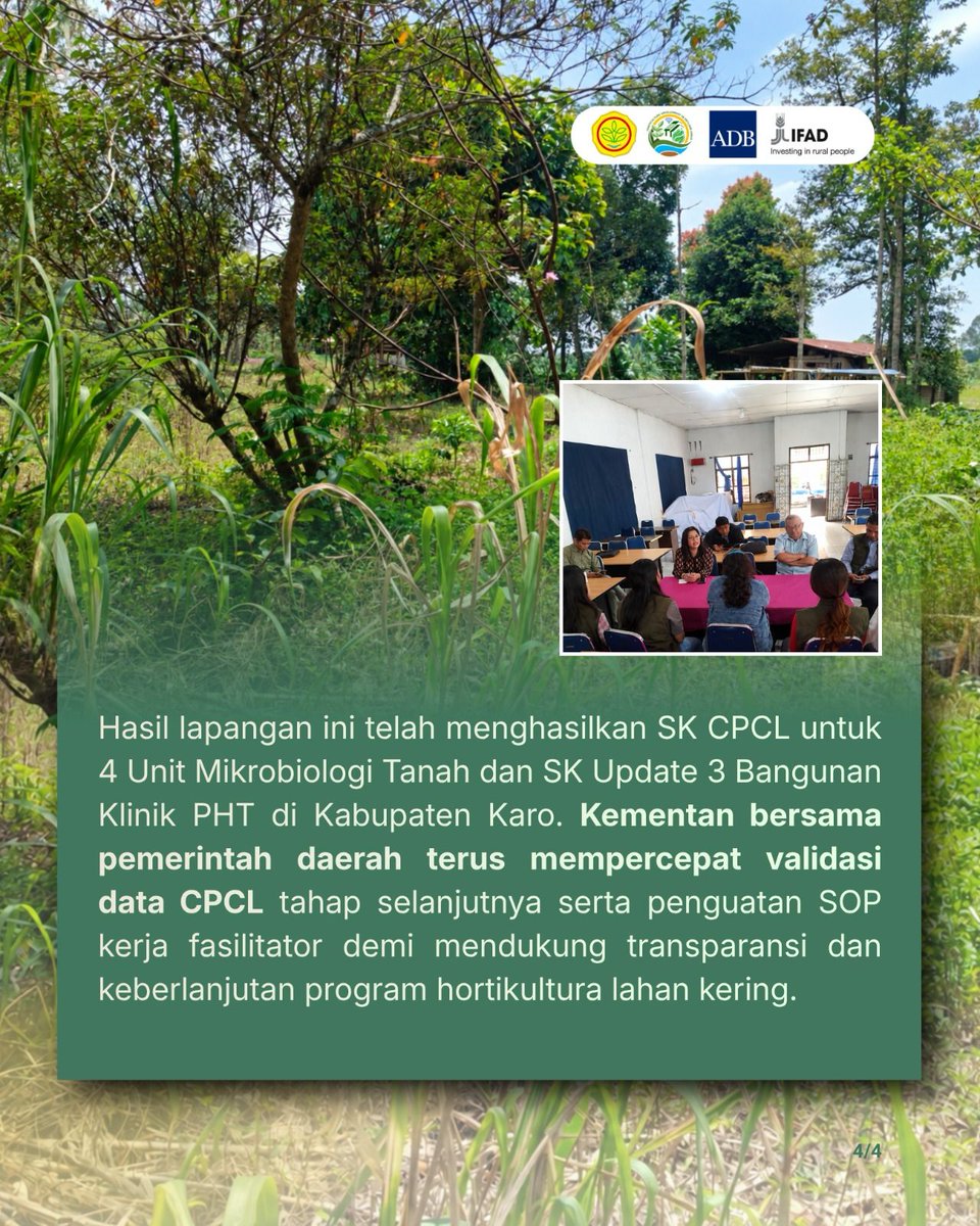 HddapHorti's tweet photo. Melalui peninjauan lapangan di Kecamatan Munte dan Tigapanah, tim berhasil memvalidasi kesiapan 50,11 hektar kluster jeruk serta menyepakati penetapan lokasi empat Unit Produksi Mikrobiologi Tanah dan tiga Bangunan Klinik PHT untuk komoditas kentang.

#Hortikultura #HDDAP #Ifad https://t.co/Tu4uipEePi
