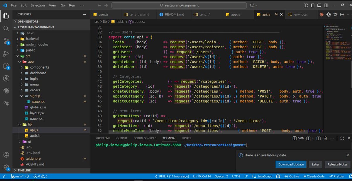 PIorwua12080's tweet photo. Day 24 of #30DaysOfCode. Today I Built a Full-Stack Restaurant Management System
I recently built a restaurant platform where the frontend communicates with an Express.js backend and database to handle real application workflows.
Users can:
Create accounts
Browse menu items https://t.co/CmVdrim3js