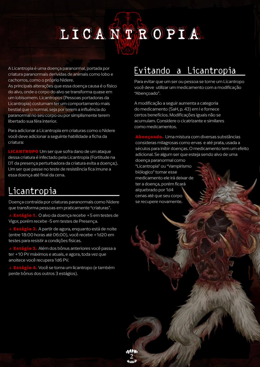 entropiatenebri's tweet photo. DIA 2 de 31. Nova doença: Licantropia

Quer participar do #Halloween entrópico? coloque sua ideia de homebrew para o halloween nesse post!
#OPRPG #OrdemParanormal #AVigilia https://t.co/gnpg15IYJH