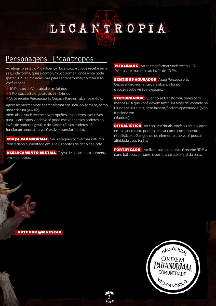 entropiatenebri's tweet photo. DIA 2 de 31. Nova doença: Licantropia

Quer participar do #Halloween entrópico? coloque sua ideia de homebrew para o halloween nesse post!
#OPRPG #OrdemParanormal #AVigilia https://t.co/gnpg15IYJH