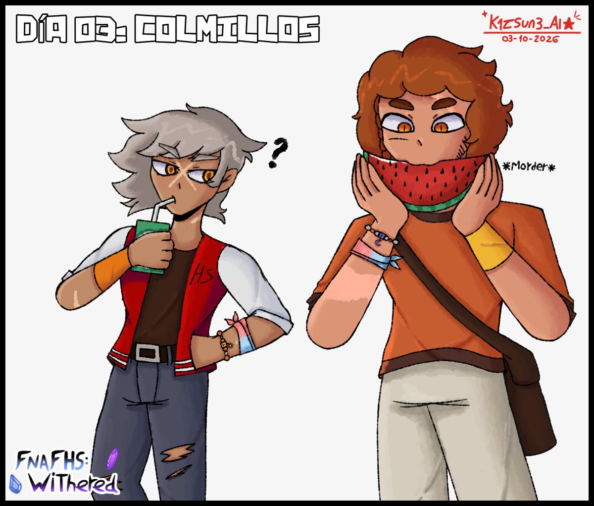 FnafHS_Withered's tweet photo. Día 03: Colmillos 
Y como soy mazorca un mini cómic.

Dato: Eak siempre se olvida de los dientes de T-Trap, haciendo que se sorprenda o se lleve sustos de vez en cuando
#fnafhstober2026 #fnafhs #fhs #FhsWithered #eaktrap https://t.co/Xc58kNloZC