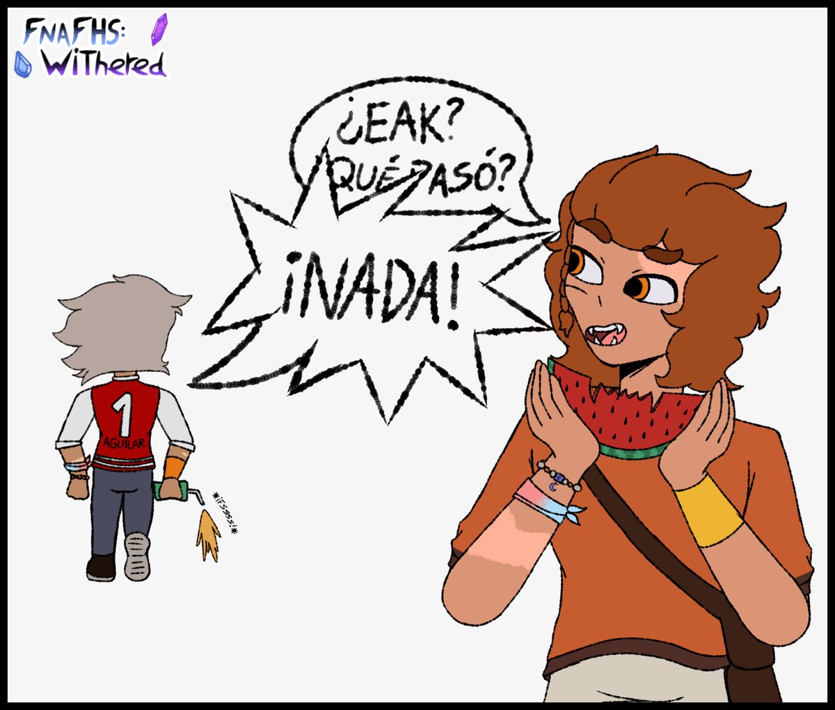 FnafHS_Withered's tweet photo. Día 03: Colmillos 
Y como soy mazorca un mini cómic.

Dato: Eak siempre se olvida de los dientes de T-Trap, haciendo que se sorprenda o se lleve sustos de vez en cuando
#fnafhstober2026 #fnafhs #fhs #FhsWithered #eaktrap https://t.co/Xc58kNloZC
