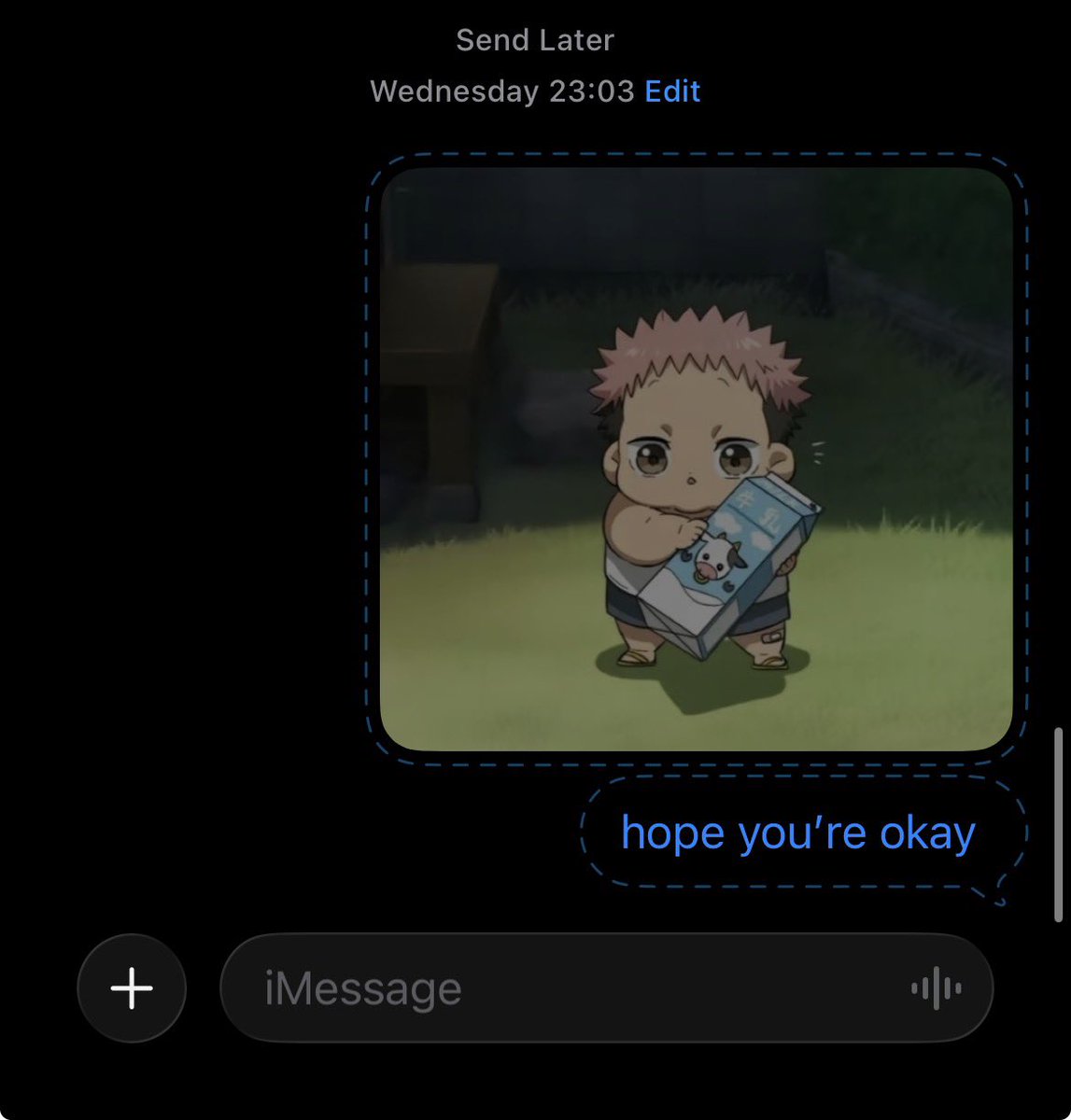 liandialt's tweet photo. last time that 💙 and i spoke was two days ago and it ended pretty roughly because some crazy shit happened to him. i want to text him but idk if this is okay to send (the pic is an inside joke) 

guys help me do i send it https://t.co/oCnsQb11MN