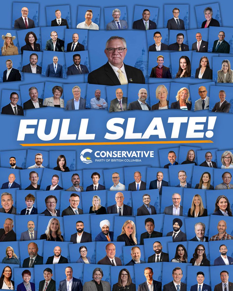 Conservative_BC's tweet photo. A full slate. One team. Every corner of BC.  

Only one party can defeat the NDP and put BC back on track.   

Conservatives are ready to deliver what our province needs: strong leadership for serious times. https://t.co/uogX94dl2Q