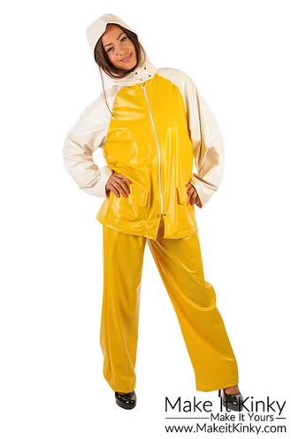 MakeitKinkyUS's tweet photo. 💧SU41 - Two Piece Sailing Suit💦https://t.co/z62Ke3K913⛵TwoPiece Rain Suit has chest high Bib Trousers with PVC Buckles and a two tone jacket.💦#pvc #raingear #rainwear #pvcfashion #sailingwear #fetish https://t.co/Uqu8LDAJO3