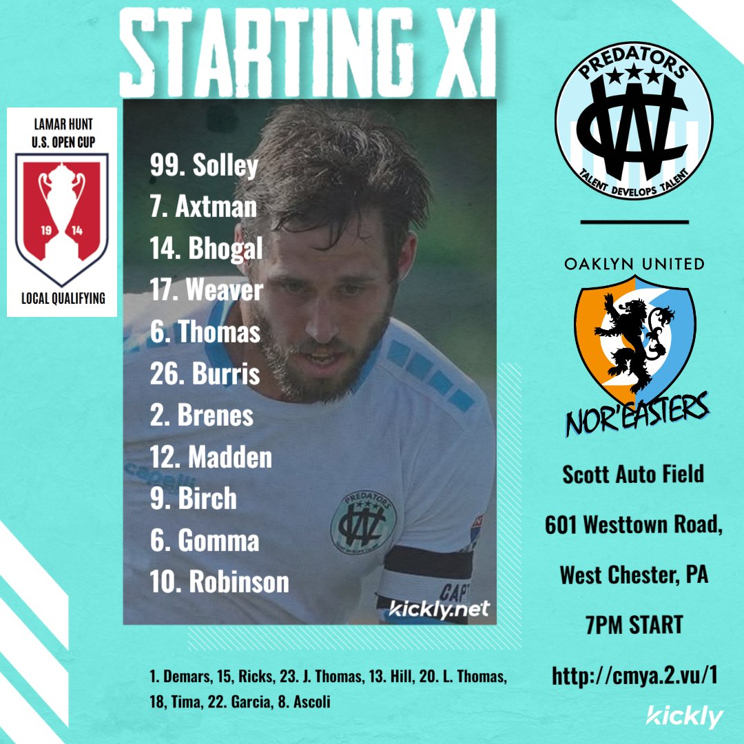 WCPredators's tweet photo. Better late than never. 7th min injury sub. Burris out. Justin Thomas in. @opencup @usopencup https://t.co/0z46fL6tq9