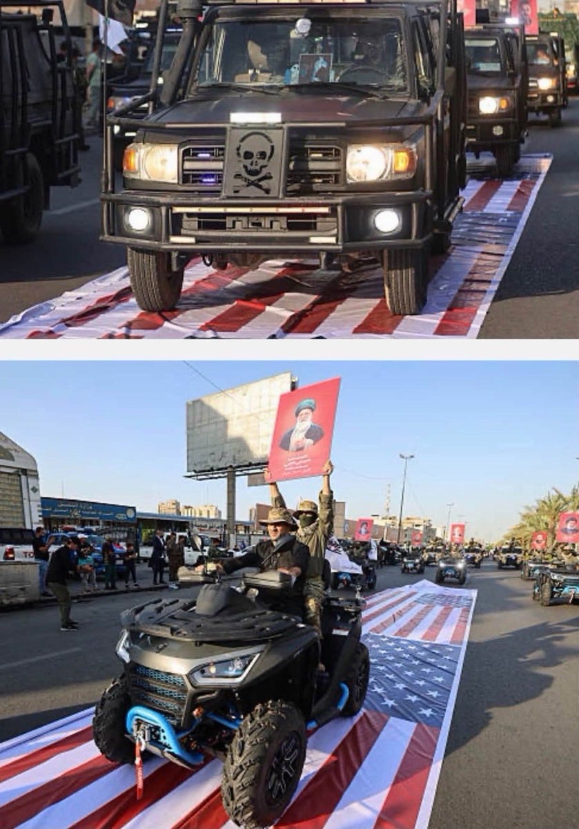 RepJoeWilson's tweet photo. The PMF, an official division of the Iraqi government’s security services, is seen desecrating the U.S. flag out of disrespect and praising the murderous regime in Iran. 

If you needed any more proof that Iraq is an Iranian province… @IraqiPMO Zaidi is this what you think of America?  

Free Iraq from Iran