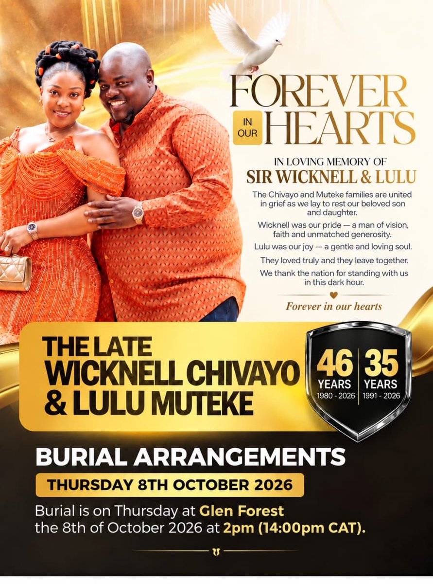 Tarisaimhizha's tweet photo. Some goodbyes feel impossible. 💔 On Thursday at 2PM, family, friends and members of the public will gather at Glen Forest to say a final goodbye to Wicknell and Lucy. Two lives gone together, leaving memories that will remain with many. 🕊️
#RIPWicknell #RIPLucy https://t.co/USwx7MV4Z0