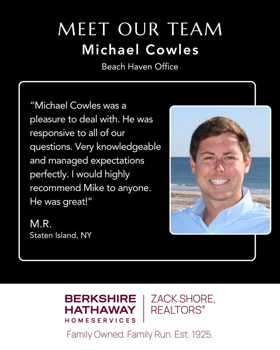 BHHSZackShore's tweet photo. ๐AGENT SPOTLIGHT: Michael Cowles ๐
#ZackShoreRealtors #BHHSZackShore #BHHS #NJRealEstate #MeetOurTeam https://t.co/l6OjwNwrfy