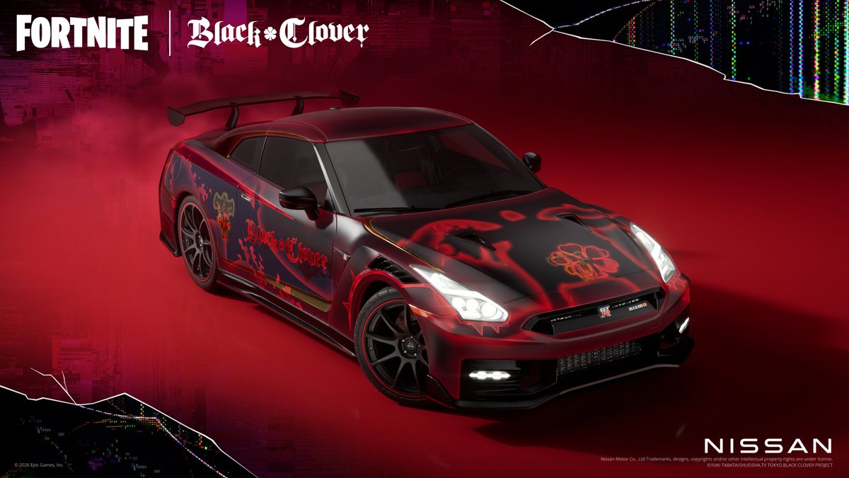 RocketLeague's tweet photo. Surpass your limits.

The Nissan GTR and the Black Clover decal are available now in the shop! https://t.co/O55F4I4bug