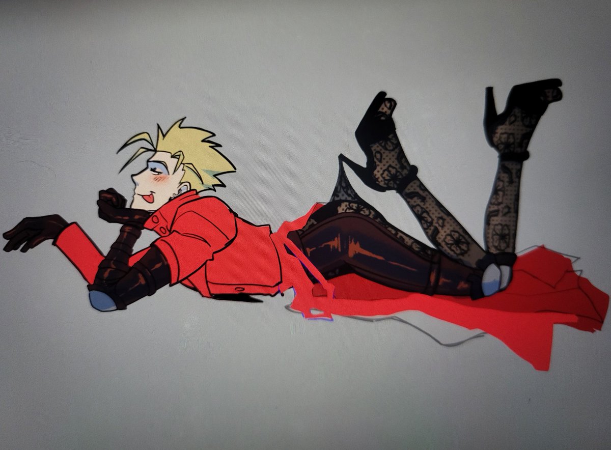 Freaxchipz's tweet photo. Forgot a long time ago I was drawing this Vash based off of that trend w the pantyhose but I got sick of it and never finished it... mightve deleted it actually 🥹 https://t.co/KJrsz688gR