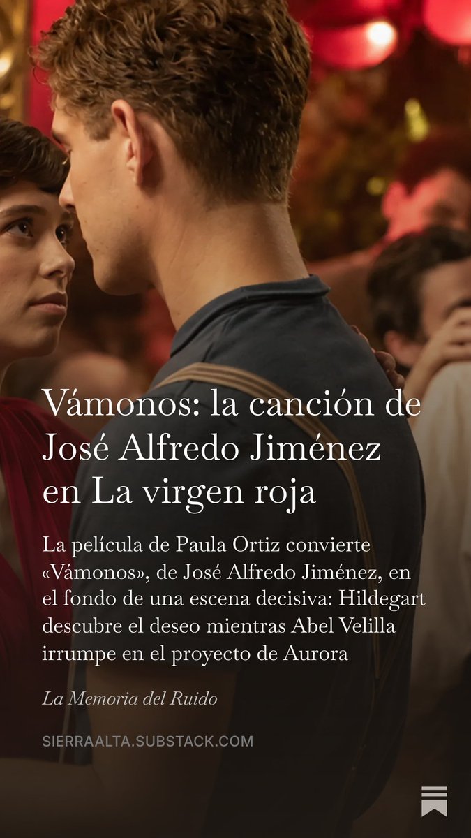 SierraaltaAlejo's tweet photo. «Vámonos», de José Alfredo Jiménez, en La virgen roja. Una canción, una película y la historia de Hildegart.
🔗
https://t.co/WiCRHJHWgB⁠
@ElasticaFilms  @PrimeVideo @culturagob
#LaMemoriaDelRuido #LaVirgenRoja #Vámonos #JoséAlfredoJiménez https://t.co/EIo3tcTjiy