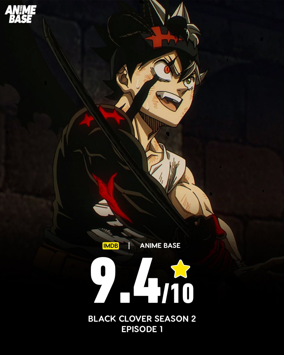 AnimexBase's tweet photo. Black Clover Season 2 Episode 1 Debuts With a 9.4/10 IMDb Rating https://t.co/ewdBebMWLK