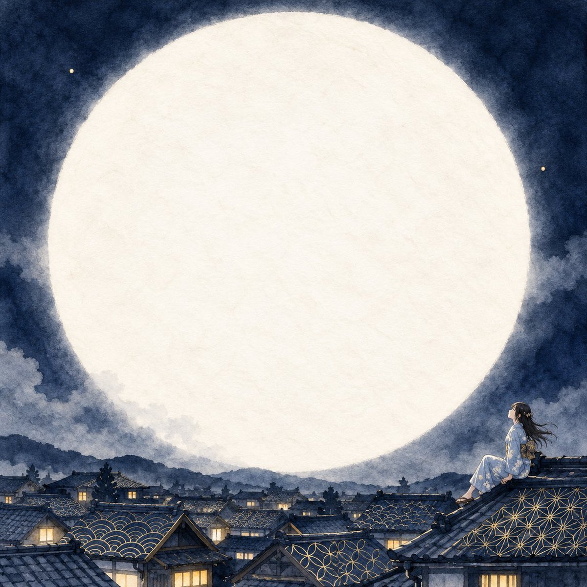 Chili_Pepper_A's tweet photo. 今日も一日、お疲れ様です🌕
小さな街に、大きな月。
皆さんの夜にも、
やさしい光が届きますように。
暖かくして、おやすみなさい。

#AIイラスト #和柄 #満月 https://t.co/EjkeWBmLqr