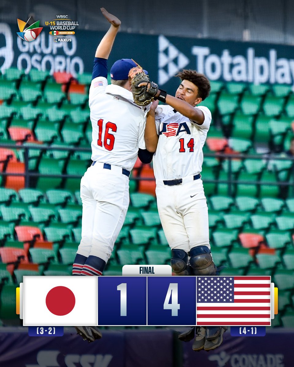 WBSC's tweet photo. 🇺🇸 USA delivering in the clutch! 
WBSC U-15 Baseball World Cup presented by RAXUS
#BaseballWorldCupU15 https://t.co/Lg3JrxEyv9