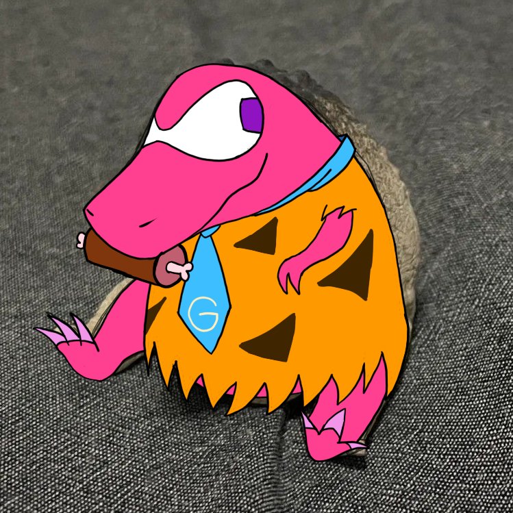 MarigoNG333's tweet photo. Un Pequeño Curi para el Pequeño Gobbles que disfruta una Pequeña Comida

(Si, le puse el traje de Pedro Picapiedra xd)
#GameoverseTober #GameoverseTober2026 https://t.co/1ZamkI32bX