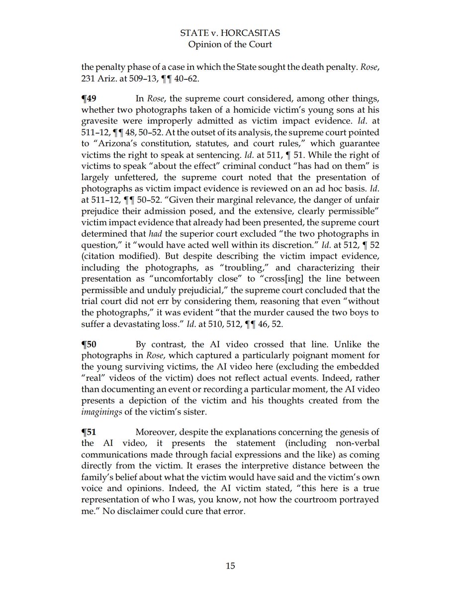 Secretof_forest's tweet photo. An Arizona appeals court vacated a 10.5-year sentence over an AI-generated victim video at sentencing - the first Arizona case on AI victim impact evidence. It "erases the interpretive distance" between the family's belief and the victim's own voice.
https://t.co/yLqcfJ6p73 https://t.co/fh37E7Sjpf