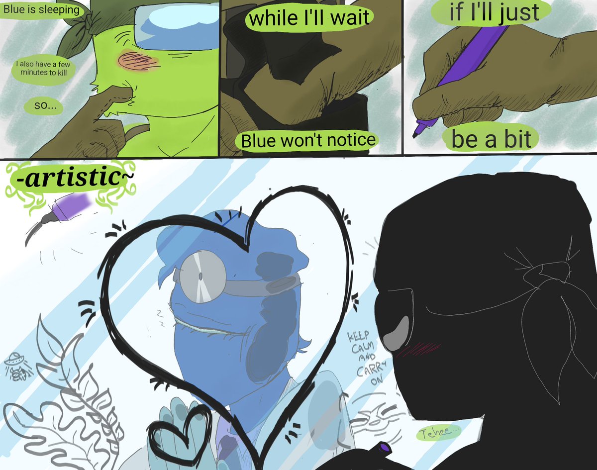 Beanyday's tweet photo. I'II just couldn't let the Blue-is-stuck-in-jar scenario go quite yet...💚💙 ...permanent in love perhaps, Lime? 😏🤔

#amongusshow #blime https://t.co/zFZZmG81m8