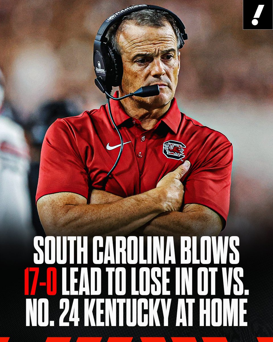 YahooSports's tweet photo. KENTUCKY COMPLETES THE LARGEST ROAD COMEBACK IN PROGRAM HISTORY TO WIN 35-34 IN OT 🤯 

South Carolina drops their third straight SEC game to fall to 2-3 😬 https://t.co/fp7m3CkXaR