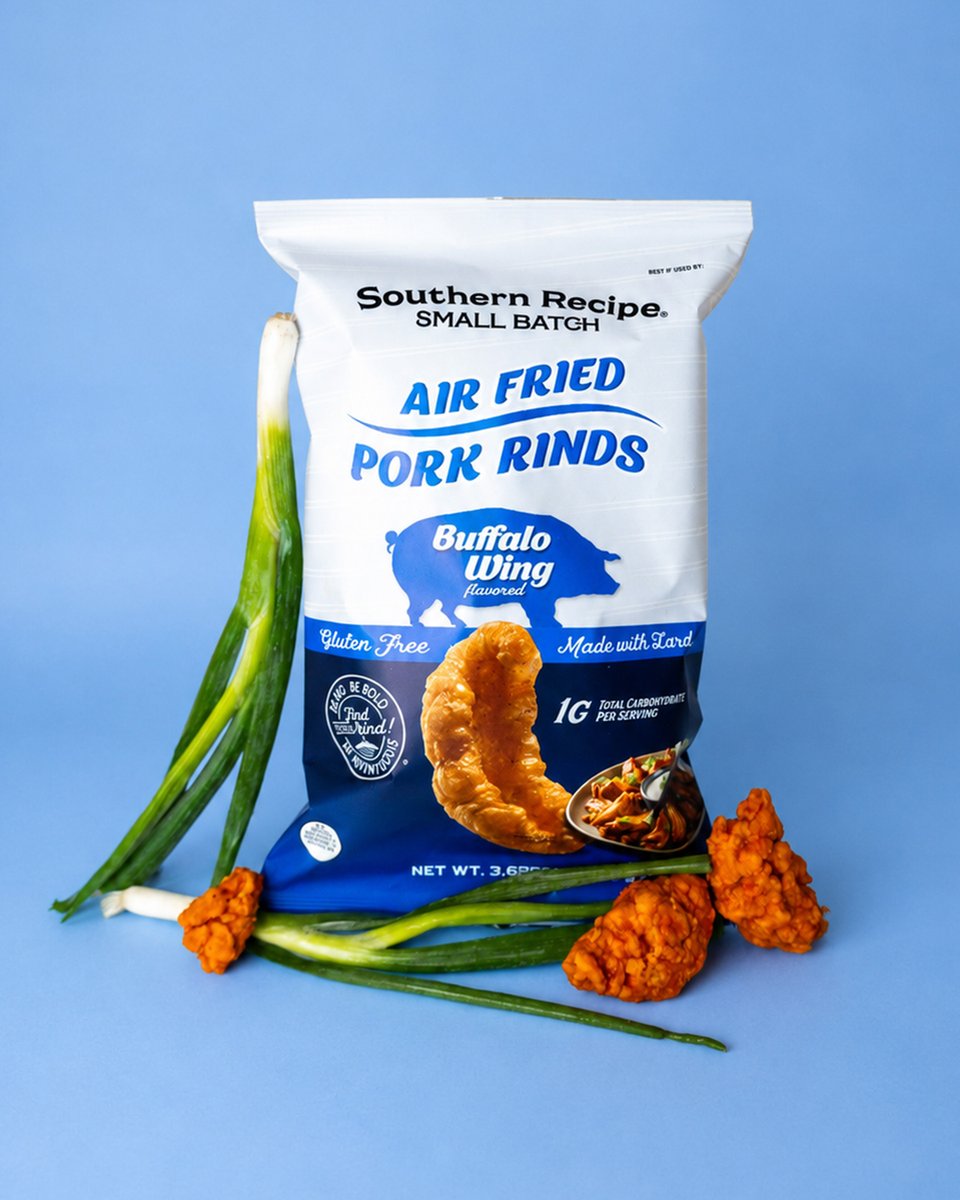 sr_smallbatch's tweet photo. Buffalo Wing, but make it CRUNCH. 🔥

Our NEW Buffalo Wing Pork Rinds are air-fried to crispy perfection and packed with tangy, spicy flavor.

Basically, your snack drawer just got a lot more interesting.
Order at https://t.co/yNoHIHp8KQ today https://t.co/KZvNmUaEJS