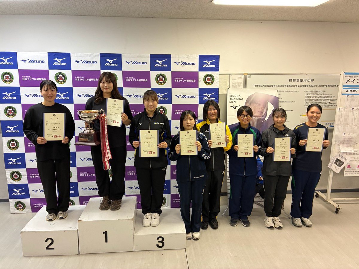 riflesports_jp's tweet photo. 2026年度全日本スポーツ射撃選手権大会
オリパラ共生大会
10月3日　女子50mライフル60発個人（本選）
優勝　野畑美咲（大分県）
2位　川原楓（福岡県）
3位　平田しおり（石川県） https://t.co/KxKopA1Sj8