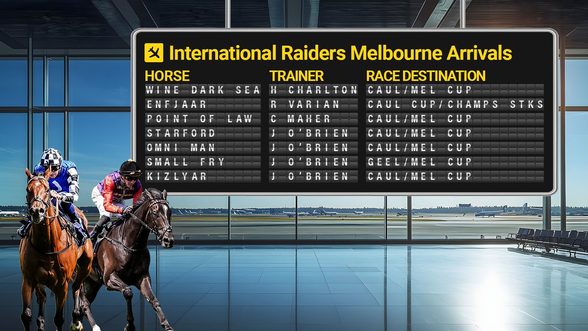 7horseracing's tweet photo. The first group of international raiders have touched down in Melbourne✈️

Will they be taking the Cups back with them in 2026 🤔 https://t.co/QfEFHw0dvq