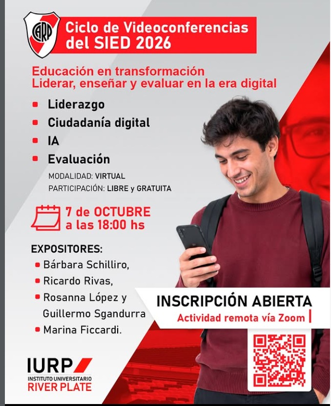 FiccardiMarina's tweet photo. Ciclo de Videoconferencias del SIED 2026 Instituto Universitario River Plate - IURP

Una nueva jornada para reflexionar sobre los desafíos de la educación en la era digital: liderazgo, ciudadanía digital, IA y evaluación.

#IURP #SIED #EducaciónDigital #InteligenciaArtificial https://t.co/3OMNrut4tl