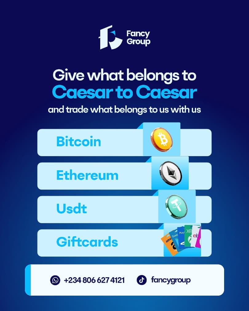 Fancygroupng's tweet photo. Caesar gets what belongs to Caesar 👀 and when it’s time to turn your crypto or gift cards into cash, Fancy Group is your plug 🚀🚀
#caesar #fancygroup #crypto https://t.co/YrvTo3wFdE