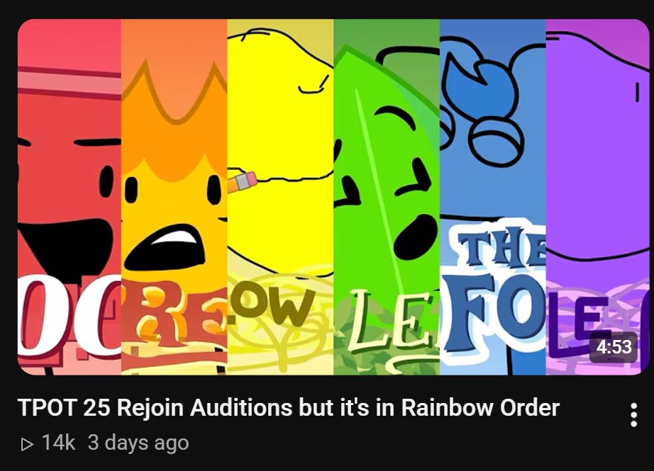 OrangeAlien2763's tweet photo. @Chillagery he needs to make time for his other projects, like TPOT 25 Rejoin Auditions But It's In Rainbow Order™ https://t.co/srWoFS8TyG